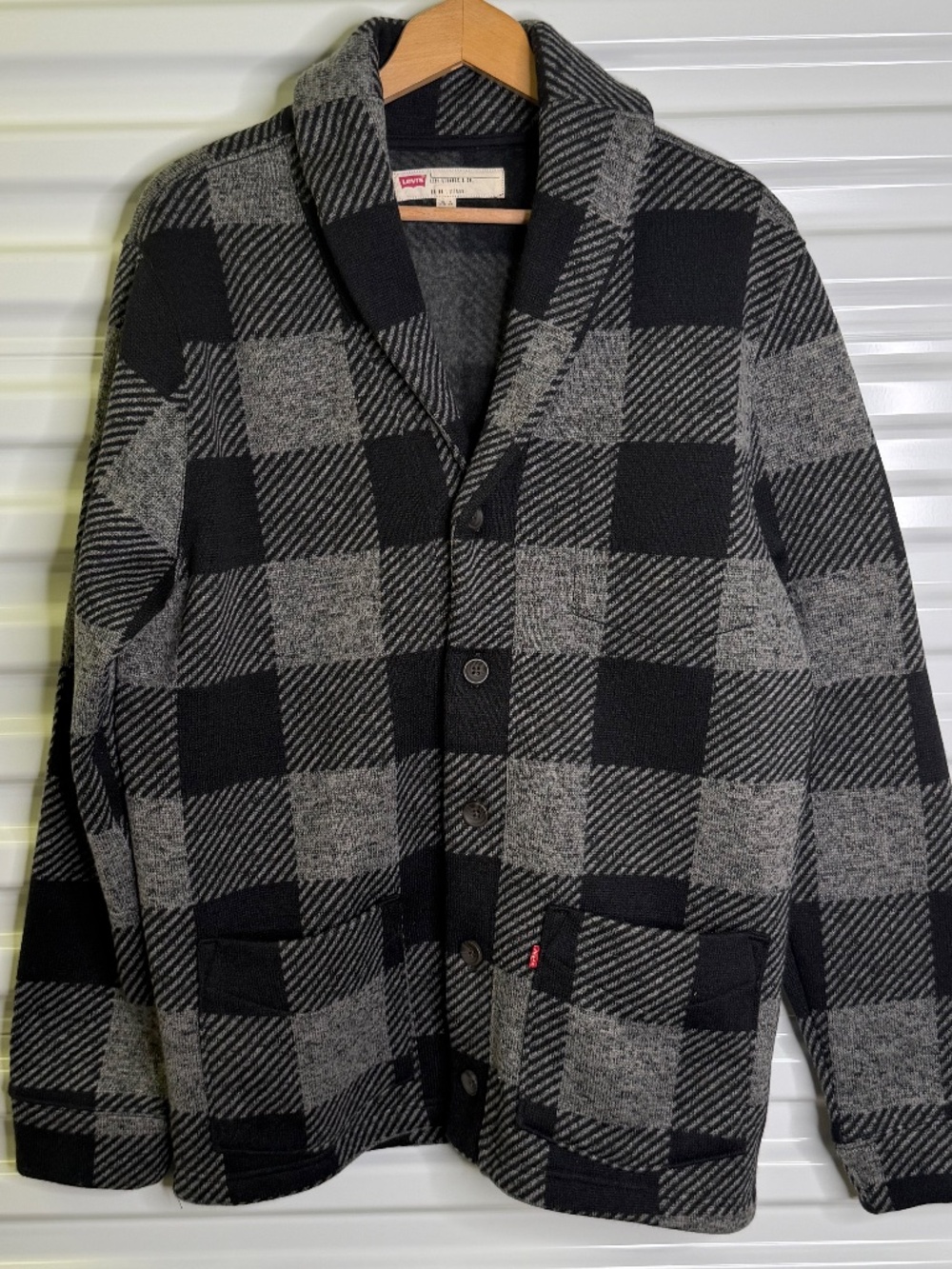 Levi Mens L Buffalo Check Plaid Cardigan Jacket Sweater